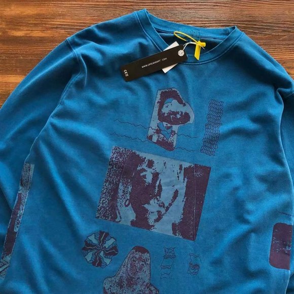 Cavermpt Blue Long Sleeve Hoodie Black Abstract Print - Picture 8 of 15